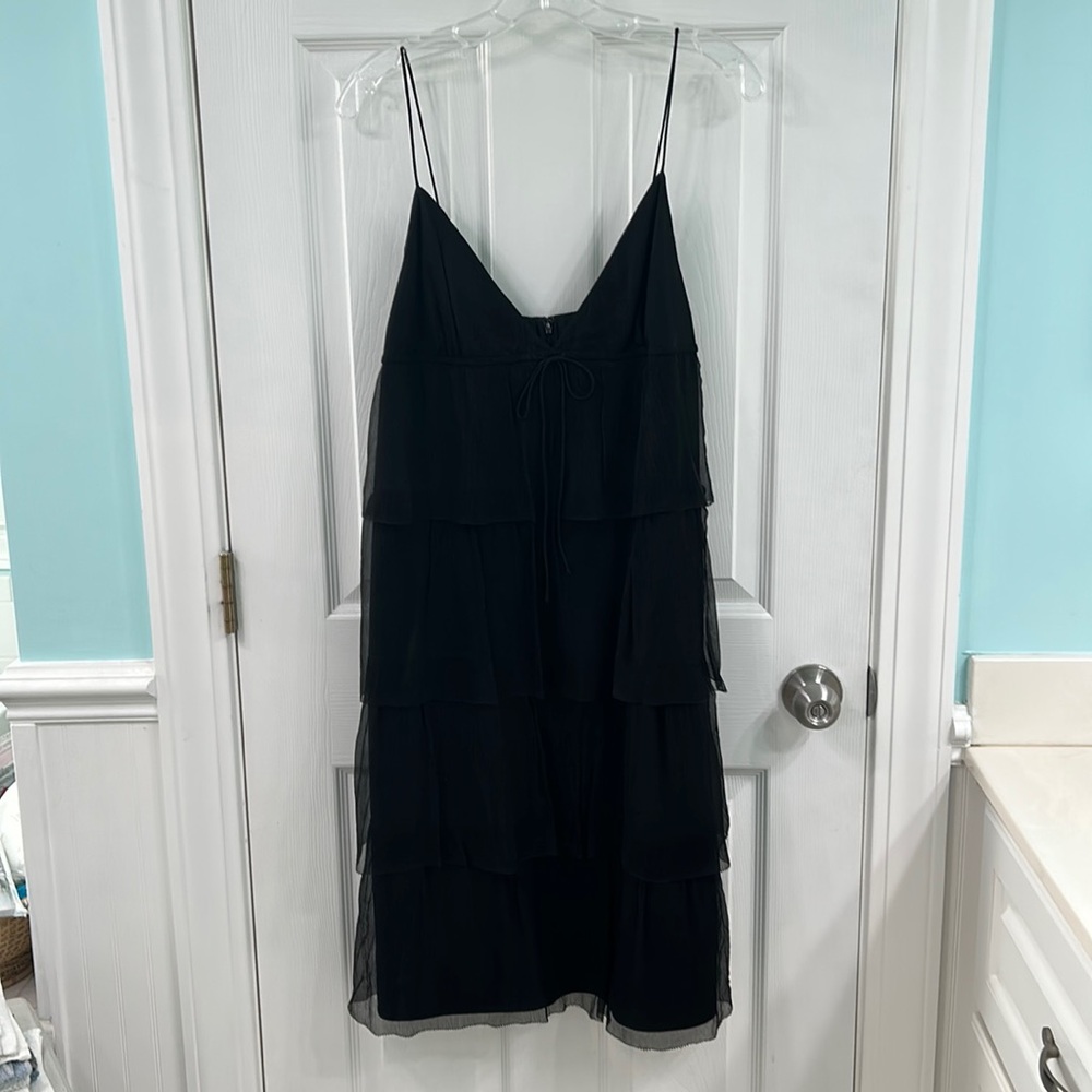 NWT J. Crew black dress with bow and ruffled layers.  Size 10.